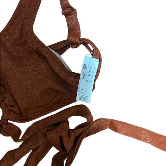 New CUPSHE Bronze Shimmer Bikini Set Ring Detail Tie Back Medium - Picture 7 of 9